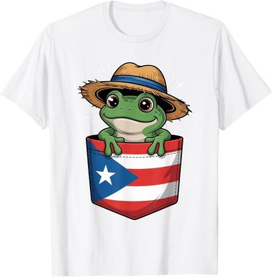 Cote Puerto Rico Coqui Frosch Jibaro Taschenflaggen T-Shirt