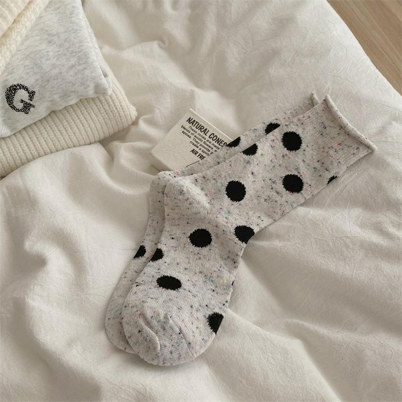 Chaussettes épaisses à pois en laine d'automne et d'hiver, chaussettes chaudes rétro à gros pois, chaussettes mi-mollet pour femmes