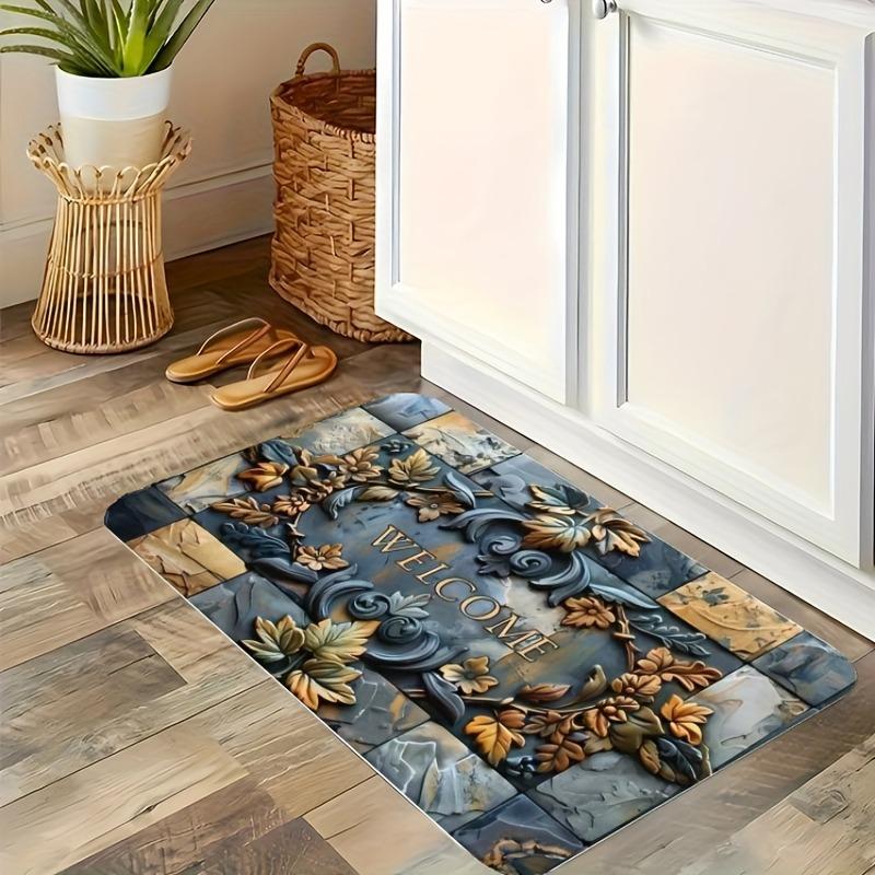 1PC Yellow Floral Pattern Kitchen Rug Non-Slip Door Mat Pop Design Bathroom Rug Bath Mat Carpet for Home Sink Laundry Decor