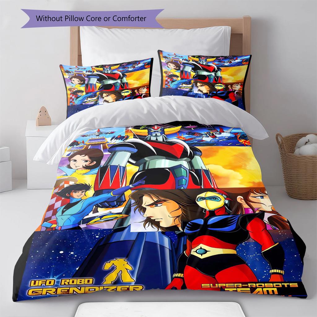 GrendizerUFO Pattern Bedding Quilt Set Quilt Cover Pillowcase Home Decoration Birthday Gift (1 * duvet cover + 2 * pillowcase, without core)