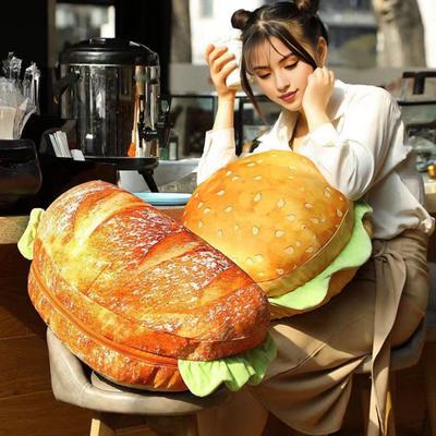 3D Simulation Cheeseburger Plush Pillow Expandable Hamburger Stuffed Pillow Fluffy Burger Cushion Kids