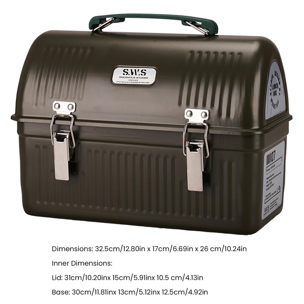 Picnic Box with Handle and Latch Retro Metal Containers 9.5L Storage Boxes Stores Food Drinks Water Bottle
