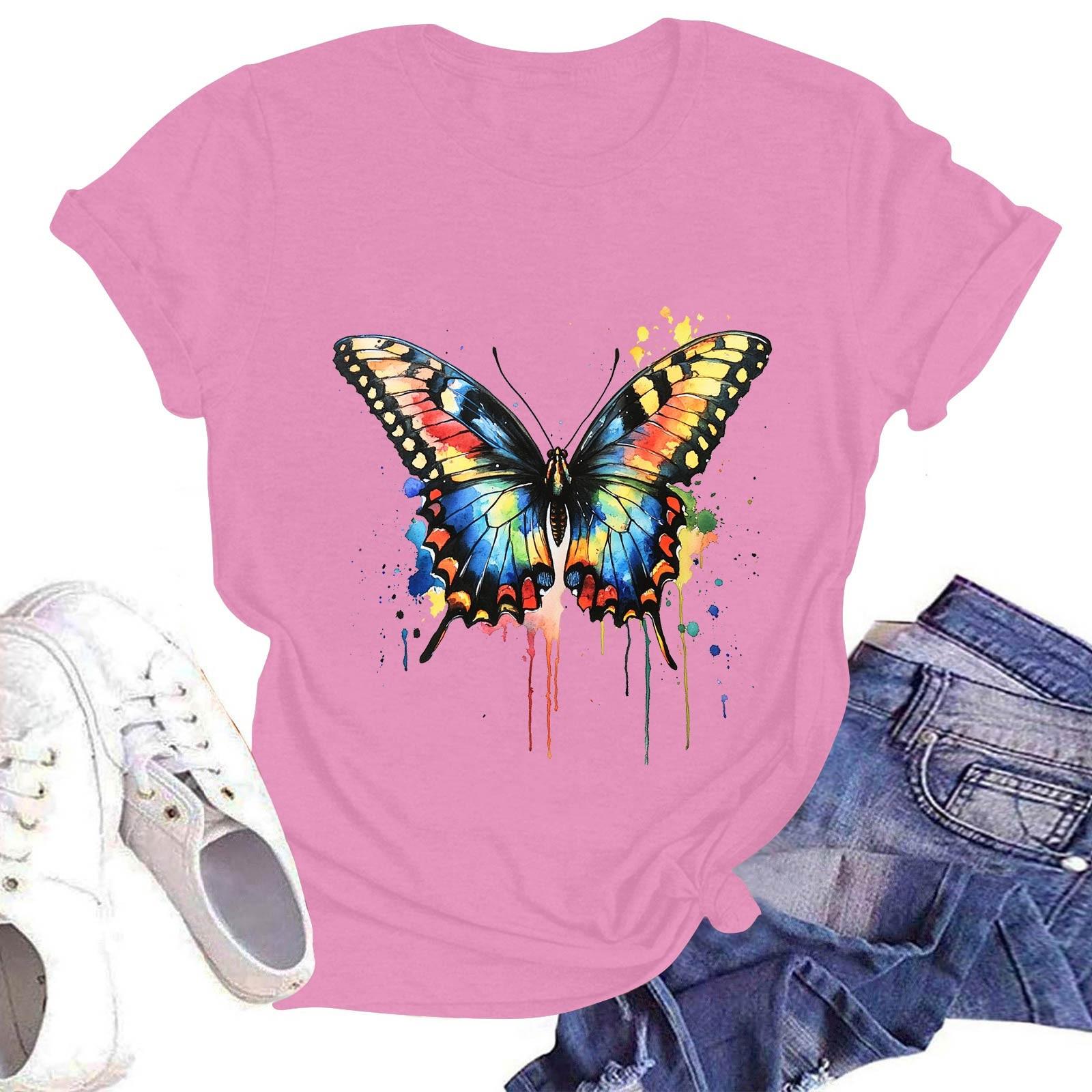 

Женская повседневная футболка с круглым вырезом и коротким рукавом M розовый