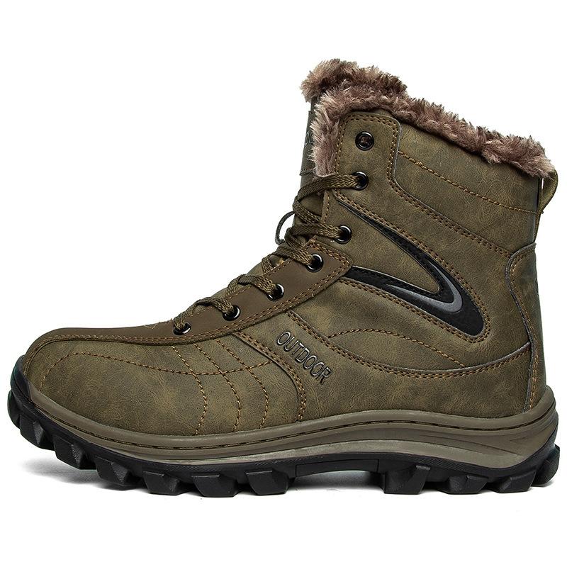 Autumn and winter new tall tube simple thick-soled velvet snow boots hard-soled lace-up outdoor boots tactical boots