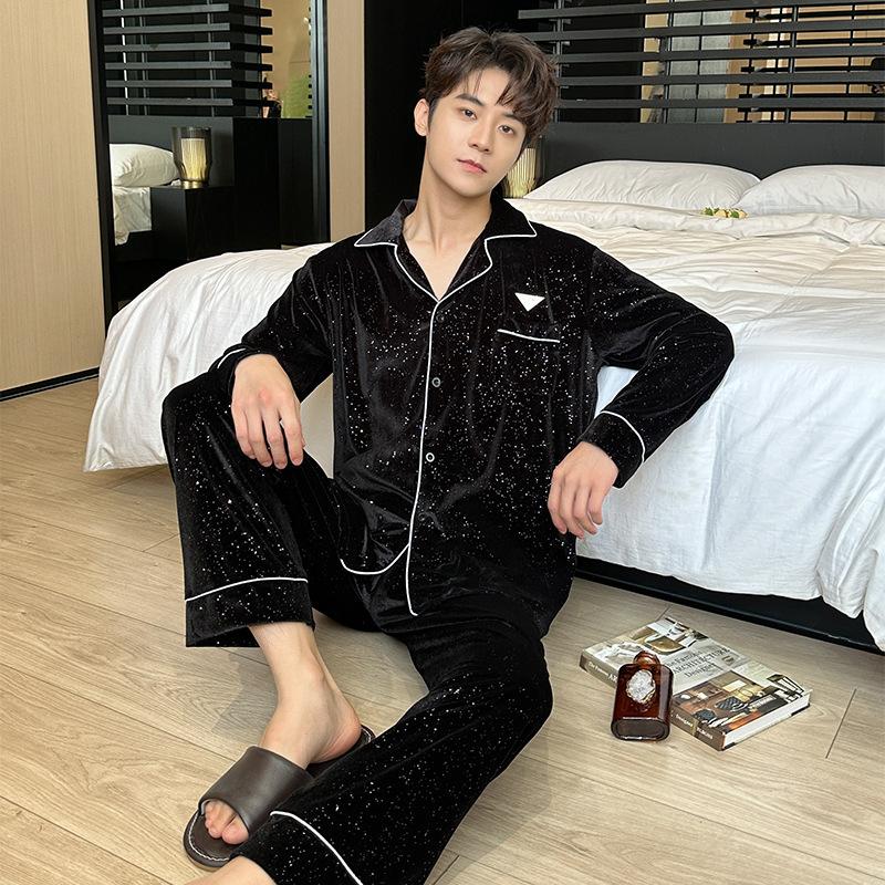 

Golden velvet pajamas for women, couples, men s long-sleeved cardigan, premium new Korean version, popular loungewear can be worn outside XXL