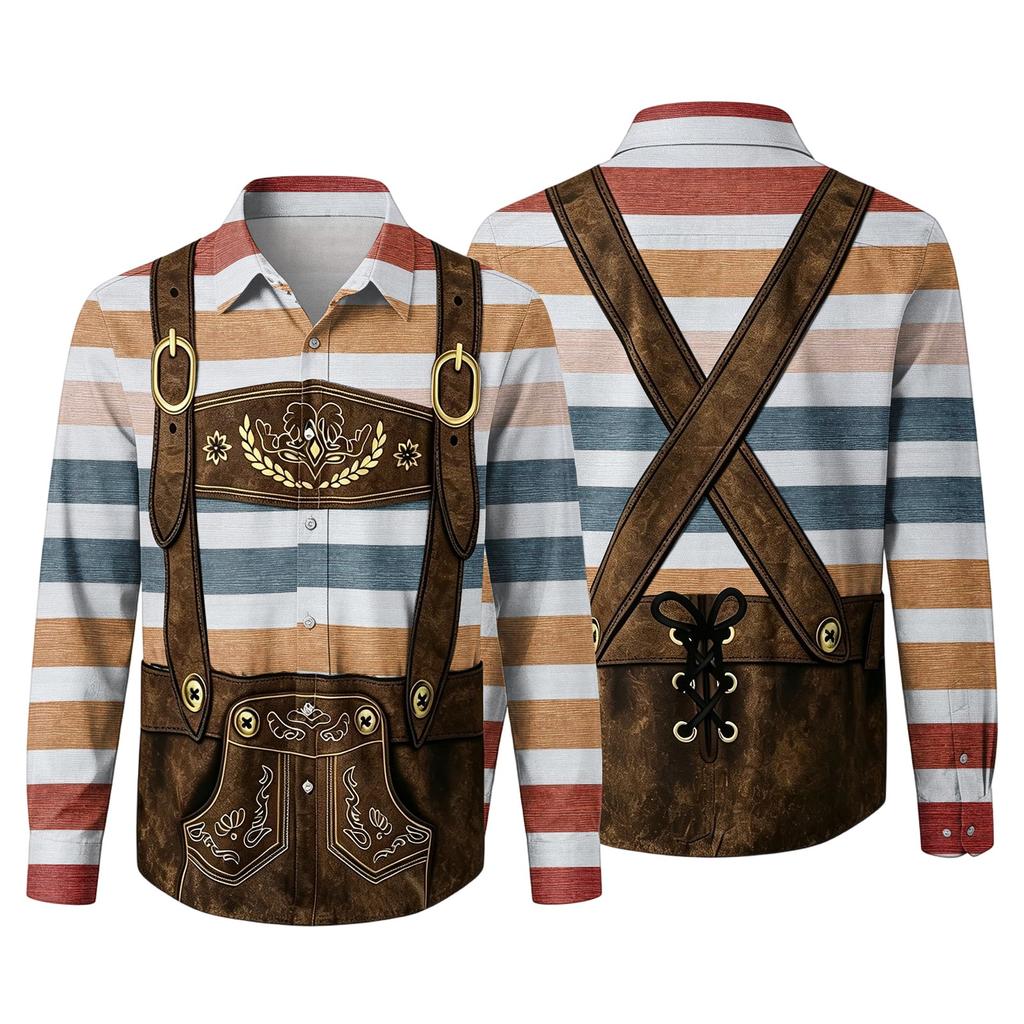 Herren Oktoberfest 3D-Druck Locker geschnitten Langarmhemd mit Reverskragen Vintage Lässig Outdoor Festival Party Atmungsaktives Oberteil