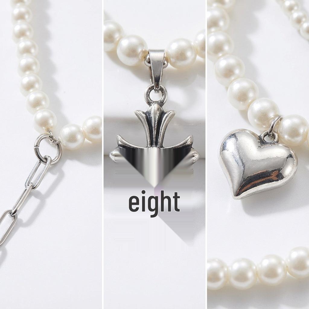 Cross Heart Faux Pearl Multi-layer Necklace - Y2K Style
