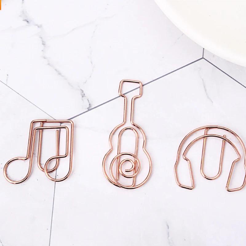 10pcs Music note-shaped paper clips, rose gold paper clips, decorative bookmarks, office stationery, cute clips.