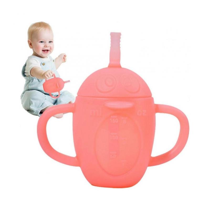 Sippy Cup with Straw Lightweight Toddler Cup with Double Handles 200ml Pink Travel Friendly Training Cup