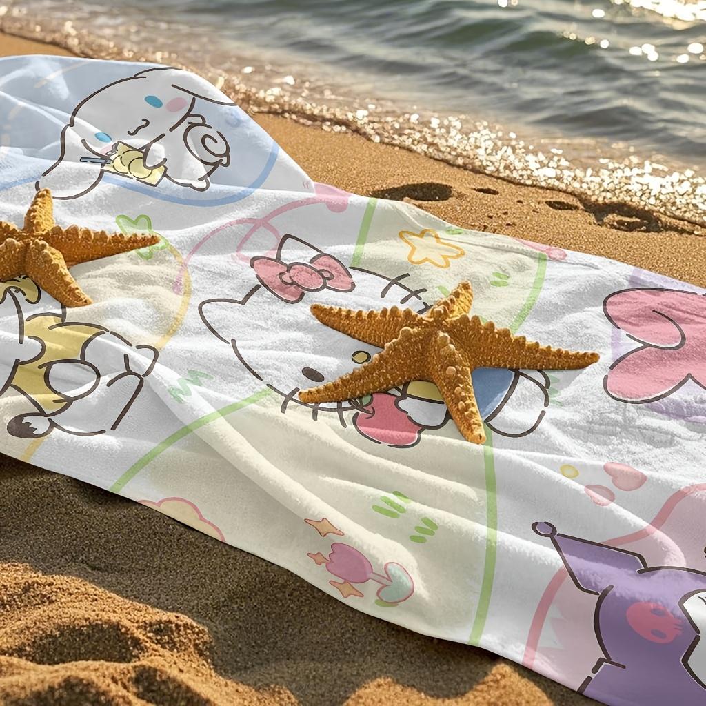 Sanrio Friends Beach Towel Single Sided 2D Print Cute Soft Beach Towel Beach Pool Bathroom Towel Cheerful Gift for Kawaii Lovers