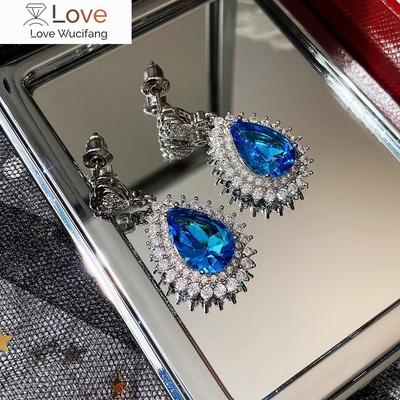 Pendientes de fiesta de lujo para mujer con cristal azul brillante, joyería, magnífico regalo de aniversario, accesorios delicados para mujer.