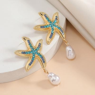 Shimmering Faux Pearl Starfish Dangle Earrings - Bohemian Chic for Summer Beach Holidays - Elegant & Delicate Statement Jewelry