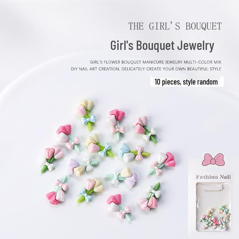 

Cartoon Bowknot Flower Bouquet 3D Nail Art Charms - 10pcs