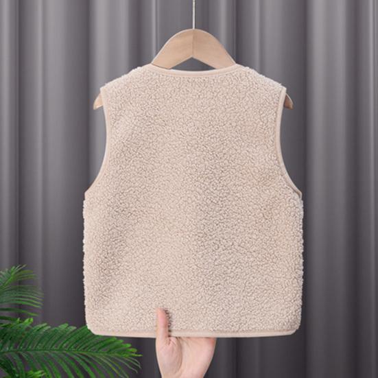 Barn Fleece Vest Ermløs Jakke Ensfarget V-hals Glidelåsvest med Lommer Varm Vinter Plysjvest for Gutter Jenter