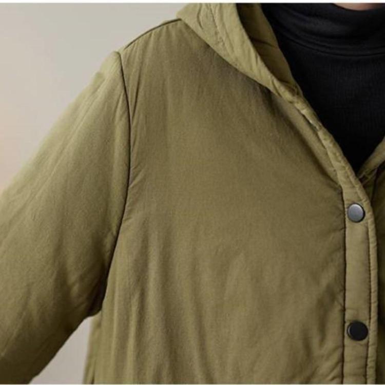 Korean Vintage Winter Coat for Women Hooded Long Sleeves Single Breasted Solid Color Outerwear Casual Johnature