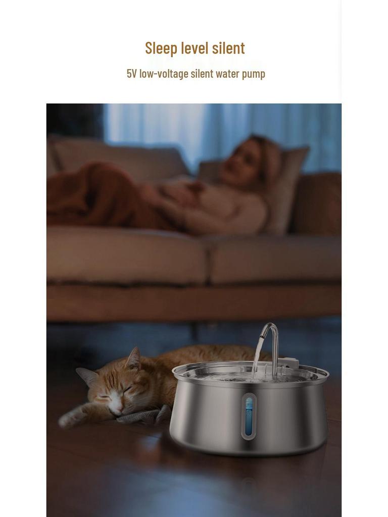 4L Stainless Steel Cat Water Fountain with Window, Automatic Filtration & Purification