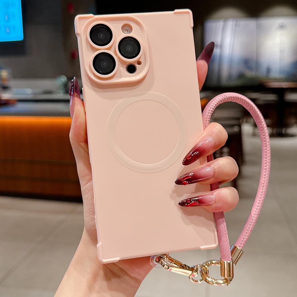 Für Magsafe Handyhülle Leder Handgelenkschlaufe Lanyard Für iPhone 16 15 14 13 Pro Max Magnetisches Kabelloses Laden Stoßfest Weiche Hülle