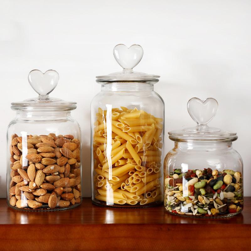 Transparent Glass Jars with Love Lid Home Kitchen Large Capacity Grain Storage Bottle Storage Jars for Grains Kimchi Kitchenware