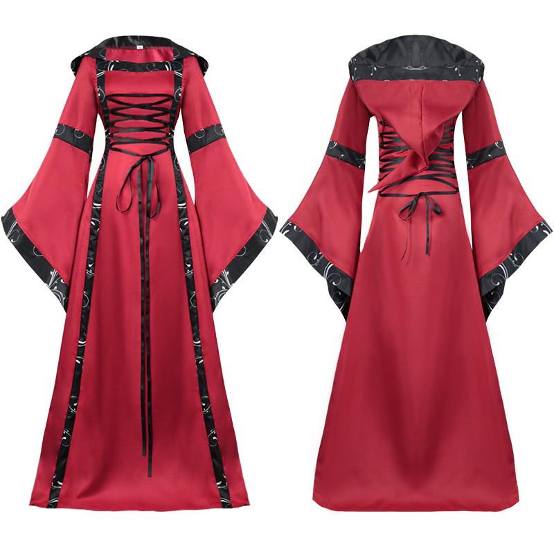 Medieval Multi-Color Women's Retro Lapel Tailcoat Dress with Irregular Hem
