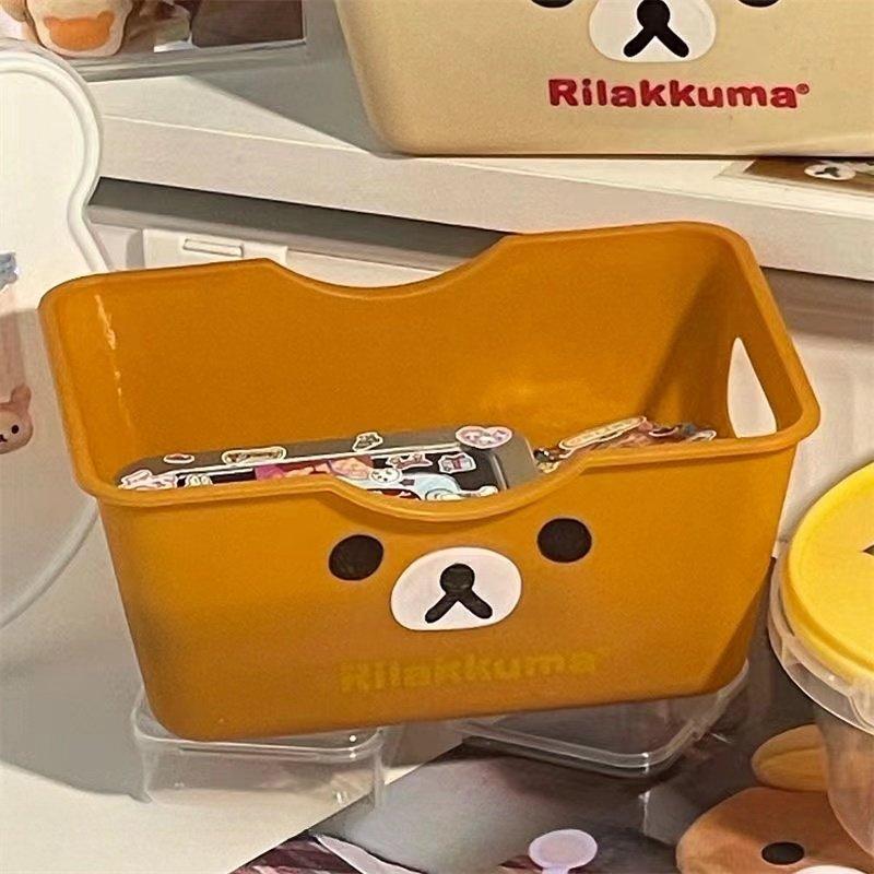 Rilakkuma Cartoon Storage Basket Multifunctional Kawaii Desktop Organizer Stationery Handcraft Stickers Cute Notebook Supplies