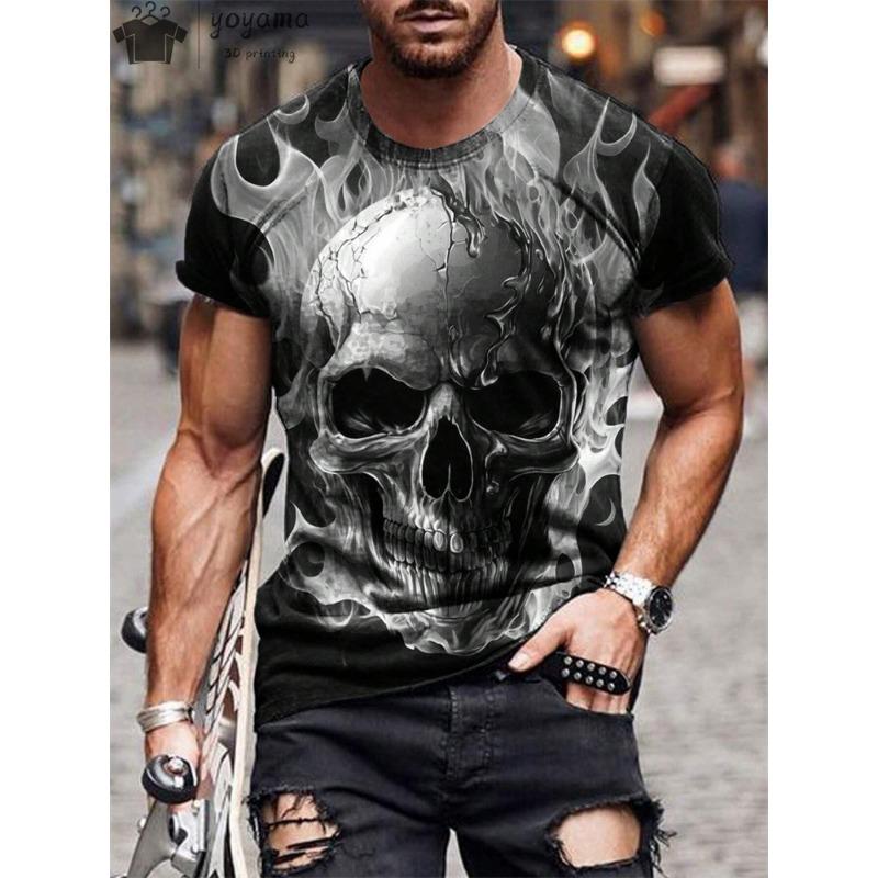 

Мужская футболка в стиле винтажного панка с коротким рукавом и принтом черепа, мужская футболка свободного покроя в стиле хип-хоп, летняя футболка с круглым вырезом для мужчин 5XL