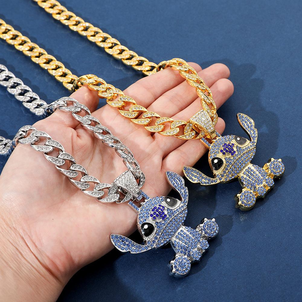 Jewelry Boys Hip Hop Rhinestone Necklace Fashion Stitch Pendant Old