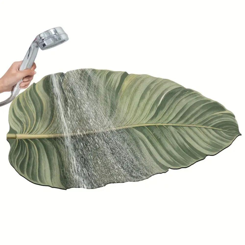 Grüner blattförmiger bedruckter Teppich Heimdekoration, Badezimmer- und Eingangstürmatten, Hochabsorbierend und schmutzabweisend