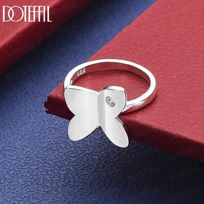 925 Sterling Silver Polished Butterfly Ring Set With AAA Zircon - Exquisite Wedding Jewelry