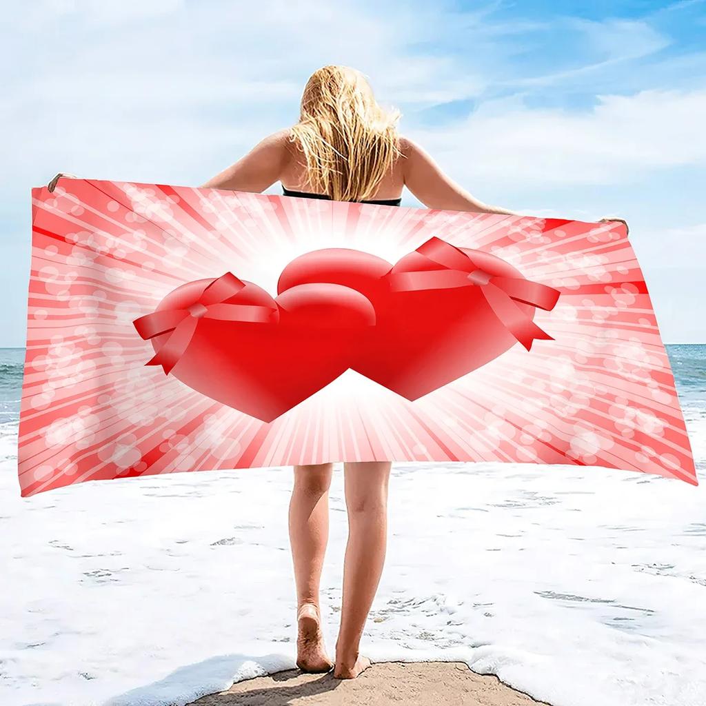 Valentine's Day Beach Towel Bath Sheet Towels Love Hearts Oversized Microfiber Sandless Beach Towels for Swimming Extra Large