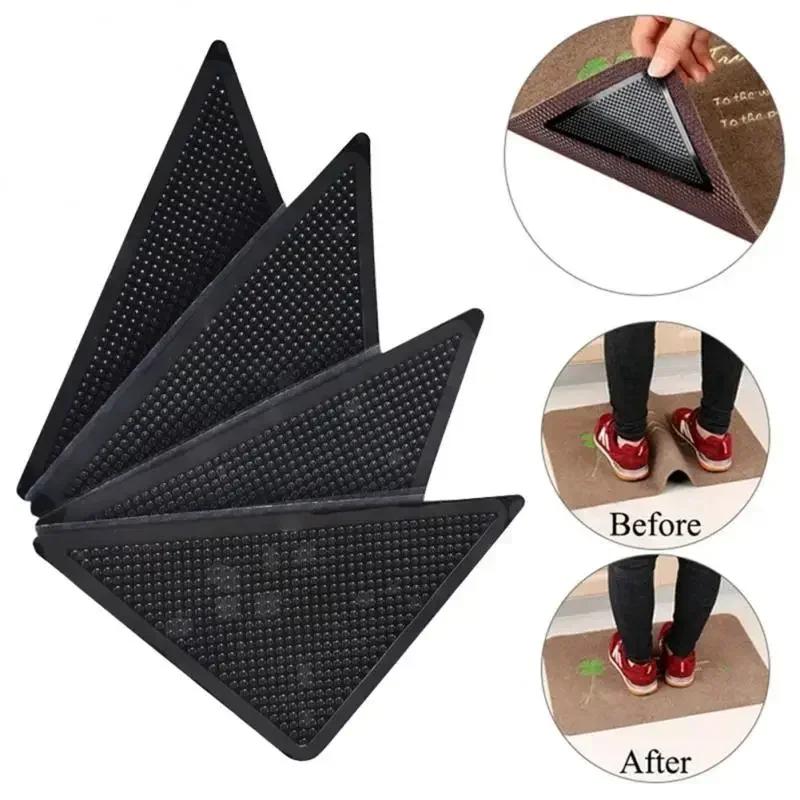 4Pcs8pcs/set Triangle Washable Reusable Rug Gripper Anti-skid Rubber Mat Non Slip Patch Tape for Tile Floors Carpets Corners Pad