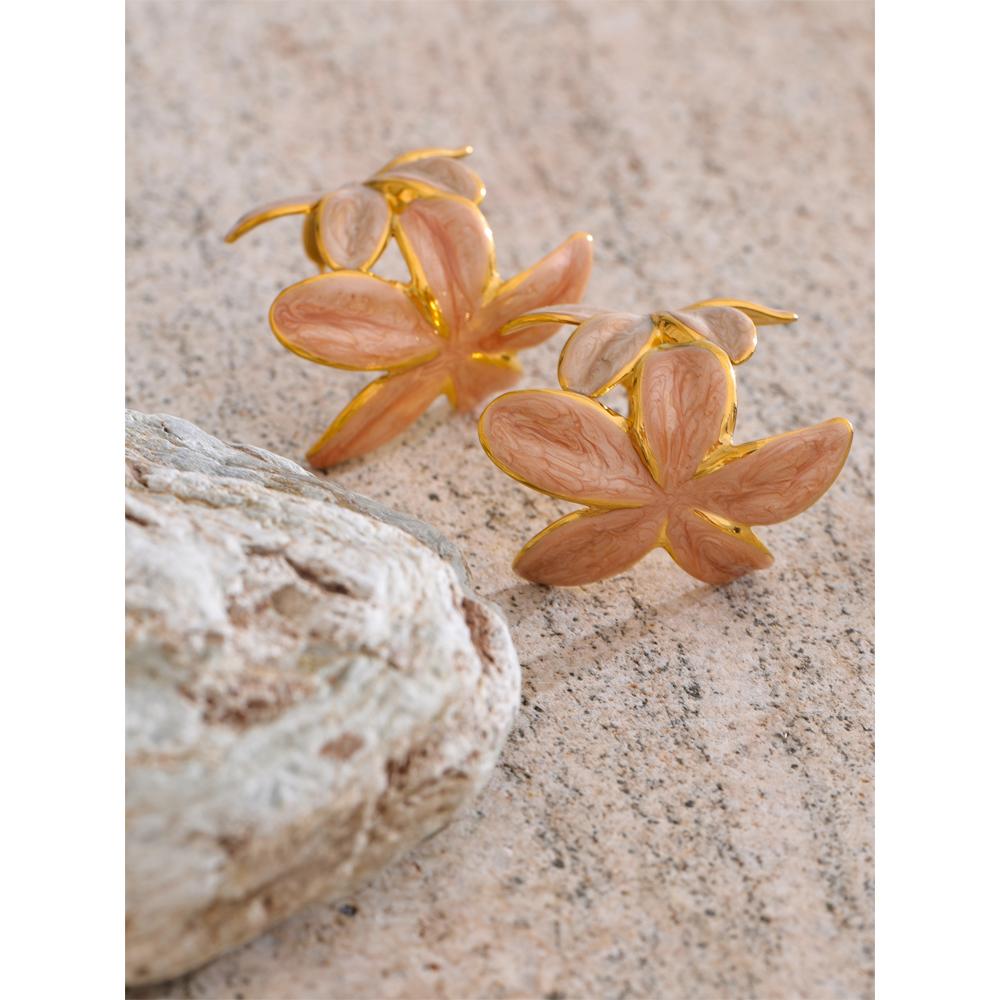 Eetit Grüne Rosa Emaille Goldene Blume Creolen für Damen Exquisiter Edelstahl Täglich Vielseitiger Modeschmuck Geschenk