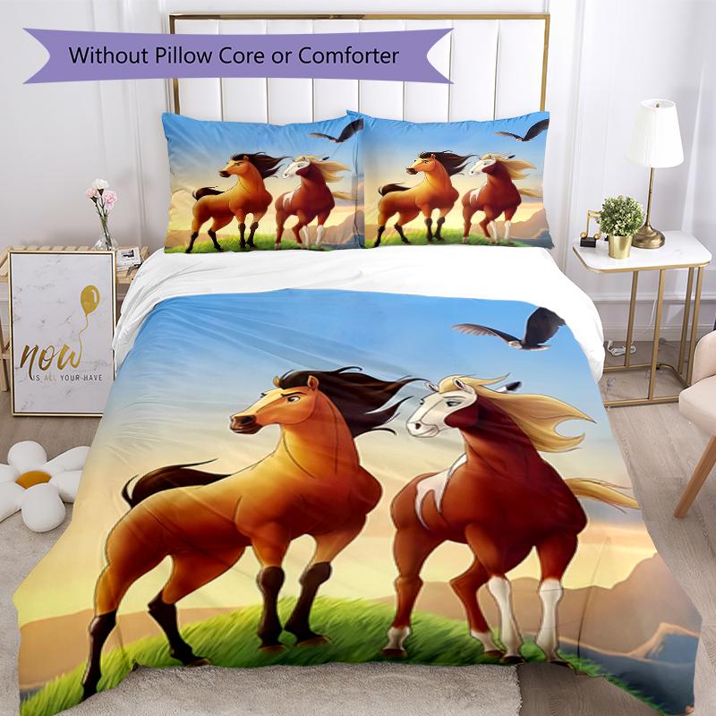 3pcs Spirit Stallion of the Cimarron Pattern Bedding Set Duvet Cover Set Includes Duvet Cover &pillowcases, Perfect All Season Bedroom Decoration & Gi