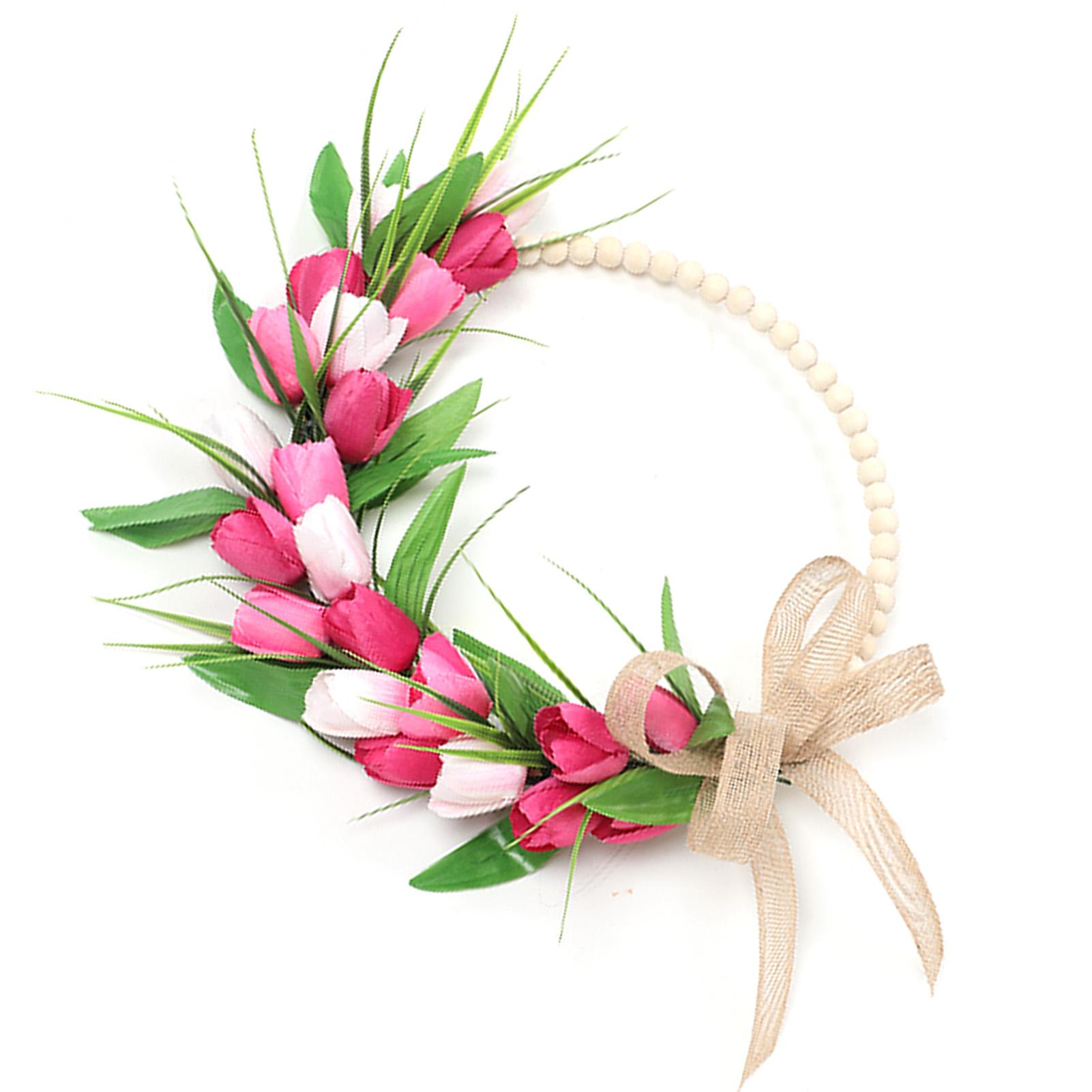 

Spring Summer Wreath for Front Door 13.8in Artificial Flower Wreath for Home Wall Easter Holiday Party Pink розовый