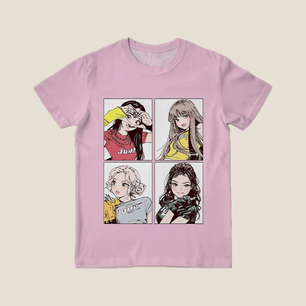 2025 Heißer Verkauf Kpop BP Jump T-Shirt Pinke Girlgroup Kurzarm Niedliches Anime-Muster T-Shirt Sommer Locker Und Bequem Y2K Oberteil