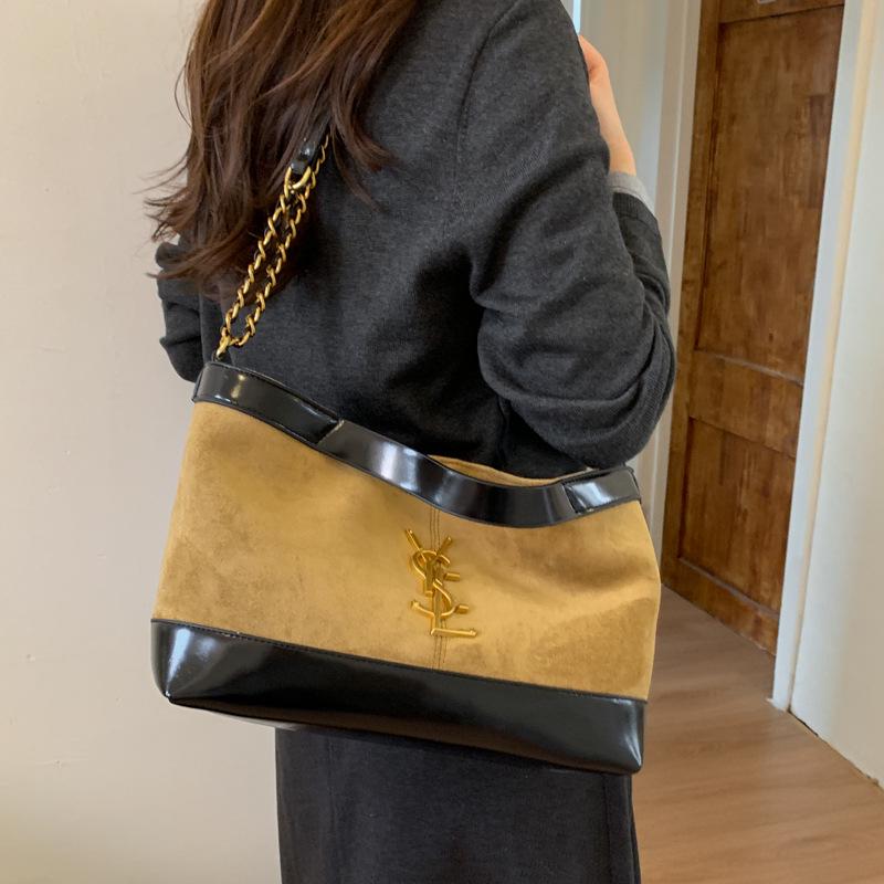 Ретро Сумка-тоут из замши с цветными блоками: Вместительная женская сумка кроссбоди с двусторонним доступом хаки