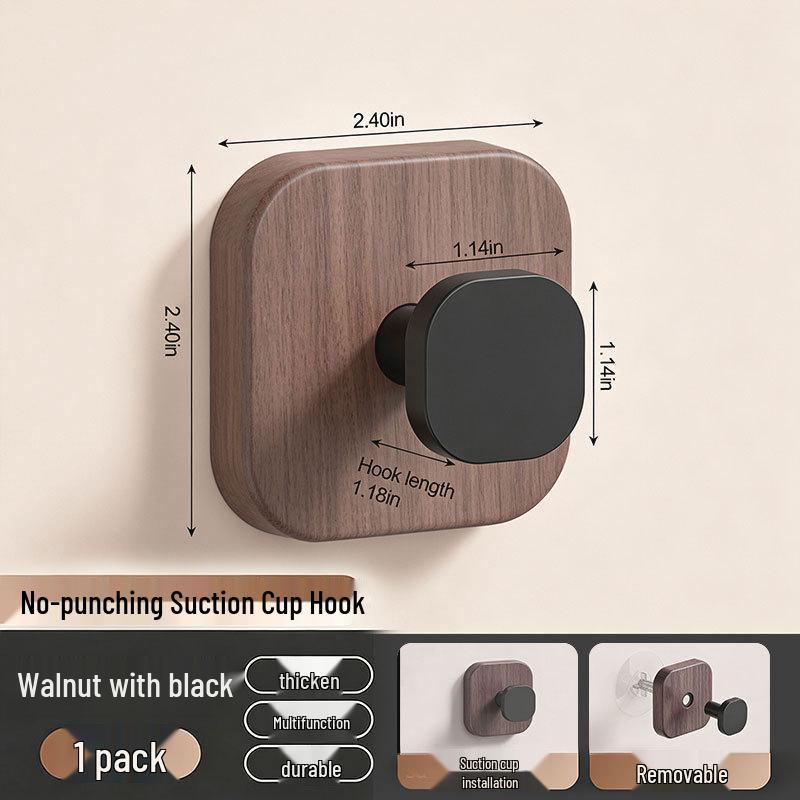 Walnut Grain No-Drill Suction Cup Hook for Kitchen & Home