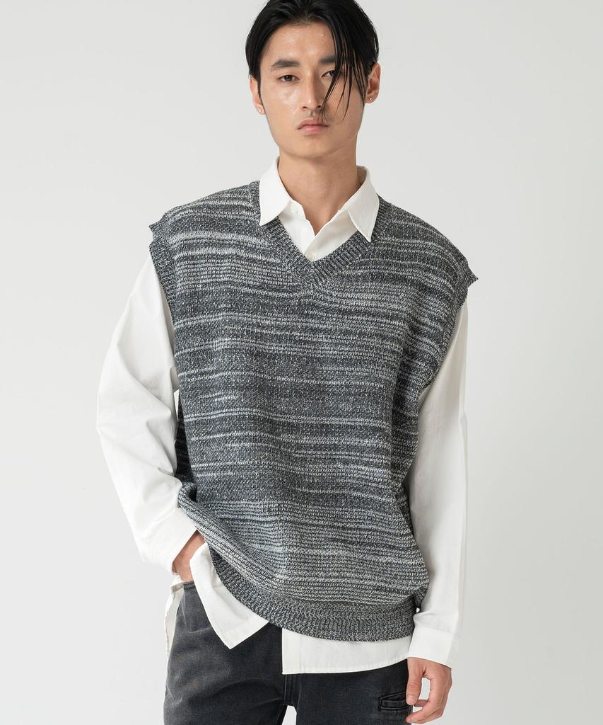 Aott Two-Tone Color Block Knit Vest Charcoal