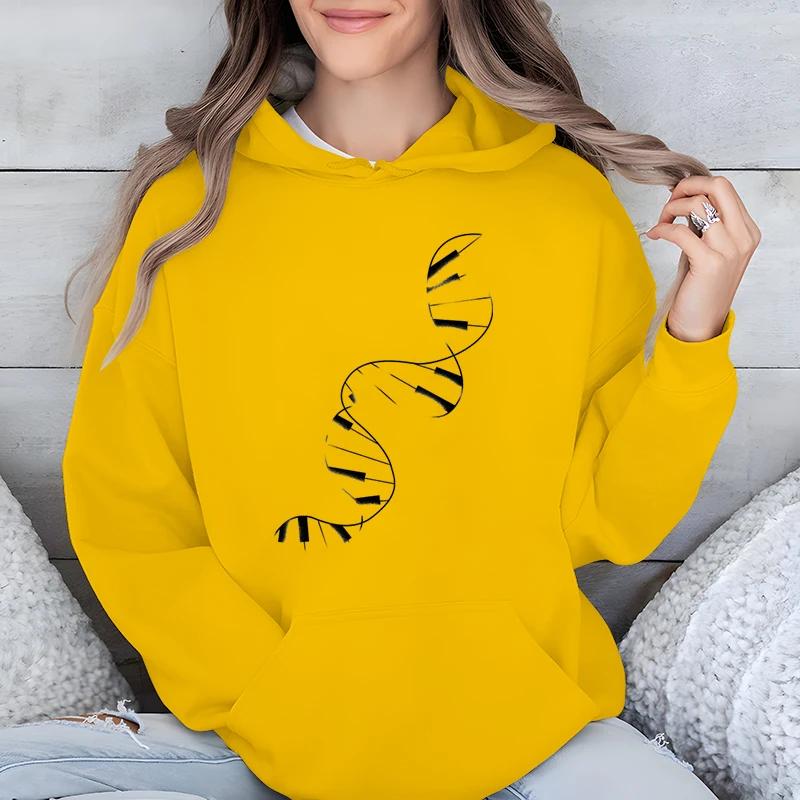 Damskie Modne Codzienne Bluzy z Kapturem DNA Piano Klawiatura Klasyczna Graficzny Nadruk Odzież Damska Prezent dla Miłośnika Muzyki Harajuku Klasyczna Bluza z Kapturem
