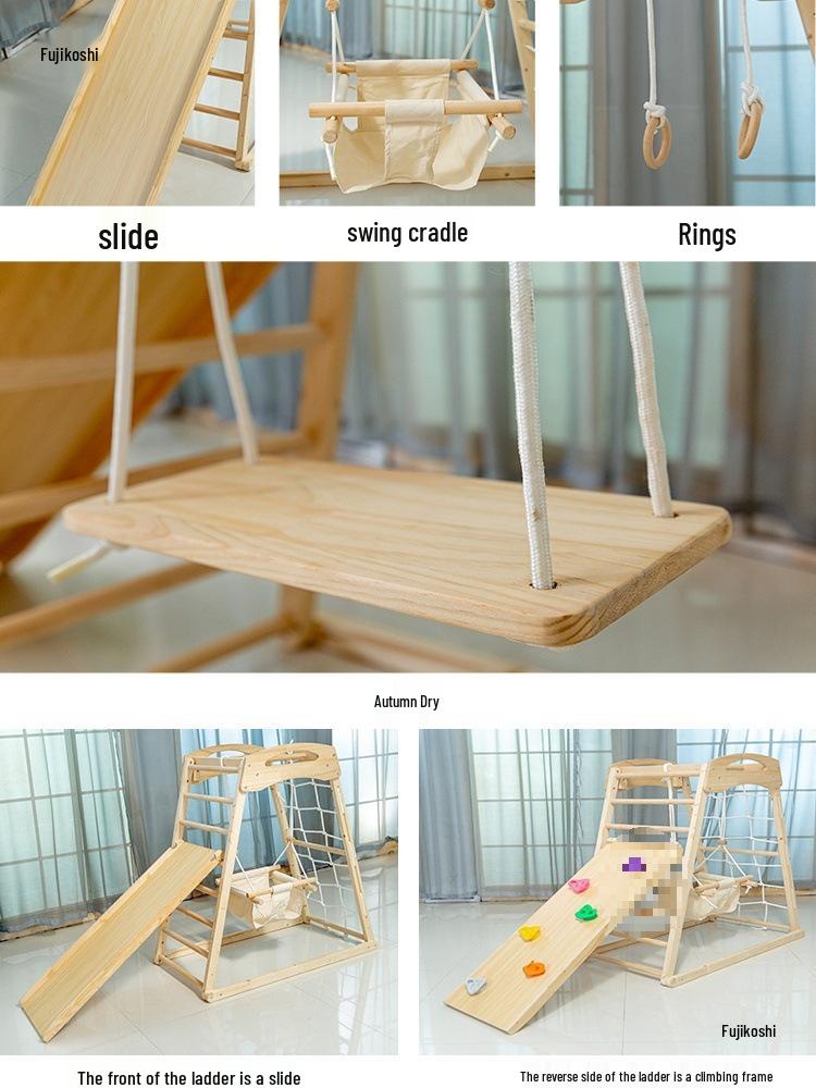 Toddler Indoor Wooden Climbing Frame with Slide and Swing.