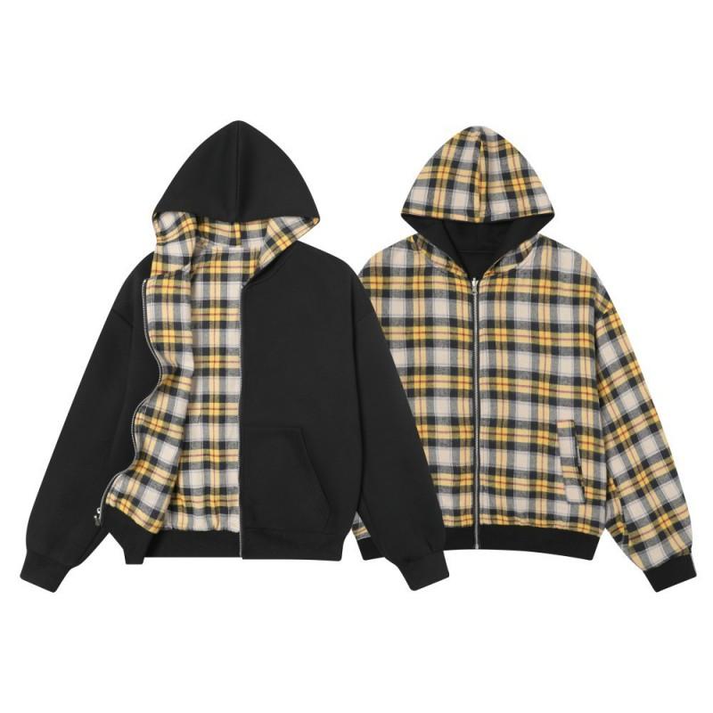 Unisex Retro Plaid Hooded Zip-Up Sweatshirt Oversized Cotton Blend Fall 2026