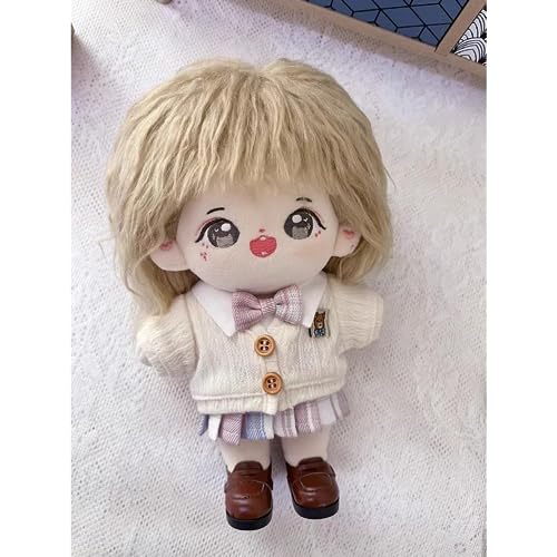 Niannyyhouse 20cm Plush Clothes Set: Jumper, Dress Shirt, Skirt, and College-Style Cardigan (Purple) Cotton Doll with Accessories