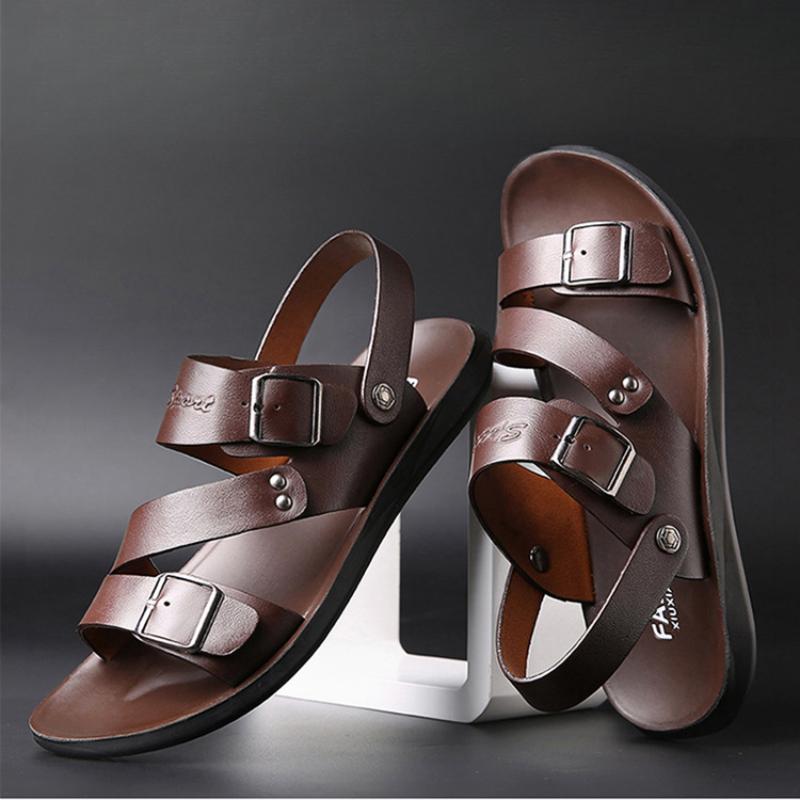 fashion 2024 New Slippers Beach for Male Leather Footwear Fashion Comfortable Men's Sandals Solid Open Toe Mens Leather Sandals Sneakers