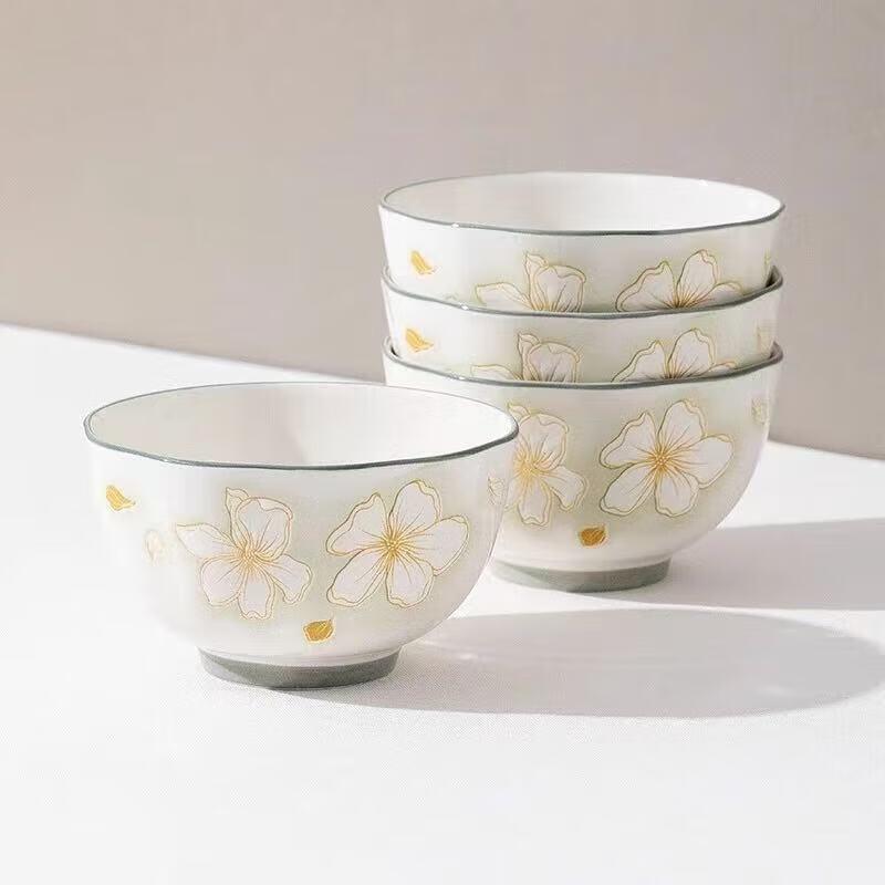 ZISIZ Golden Leaf Ceramic Bowl Set