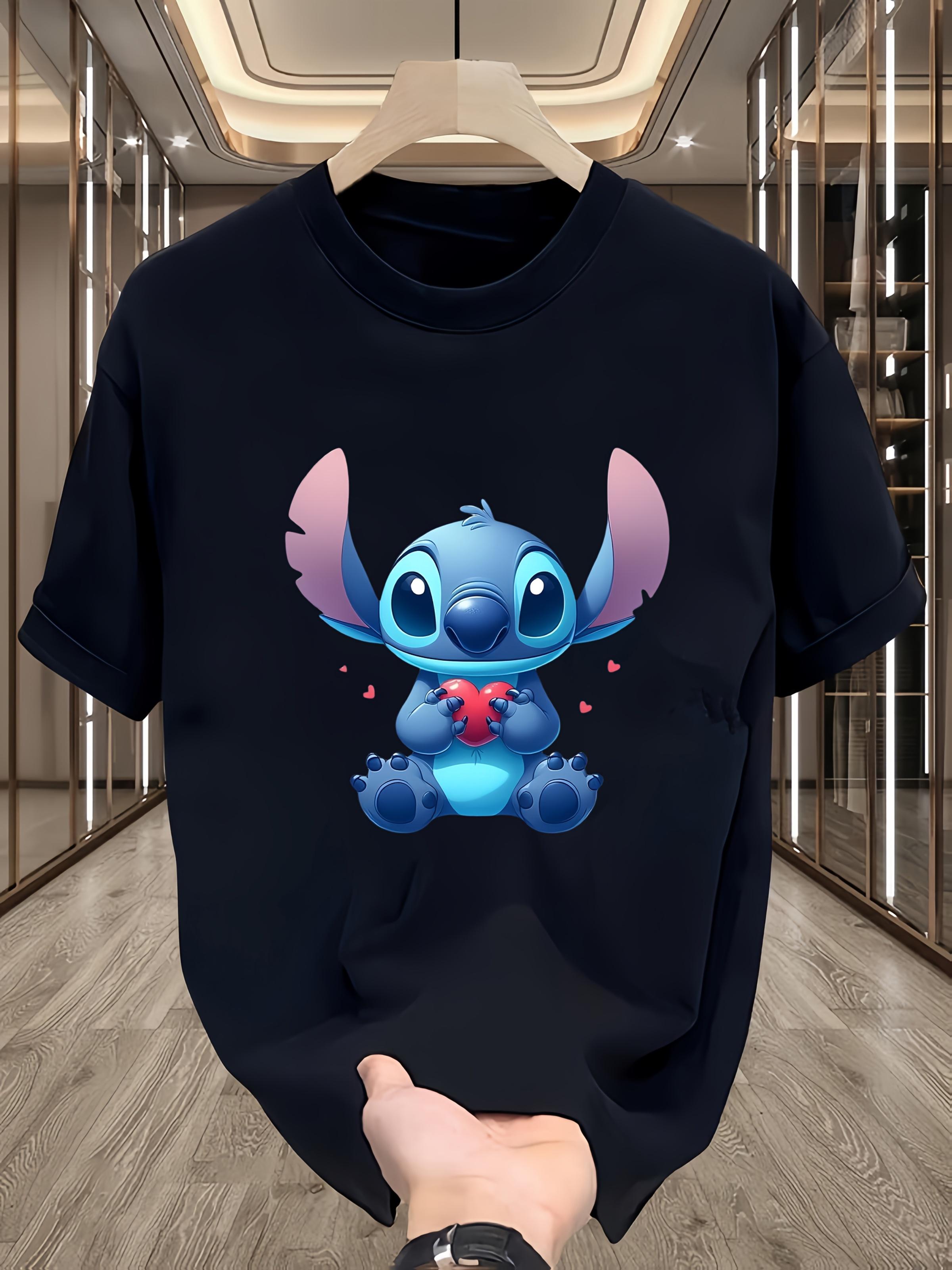Disney Stitch T-shirt - Official Stitch Graphic Tee with Stitch Face & Hearts S