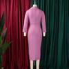 Plus Size Women Sexy Slim Fit V Neck Solid Color Bodycon Pencil Midi Dress