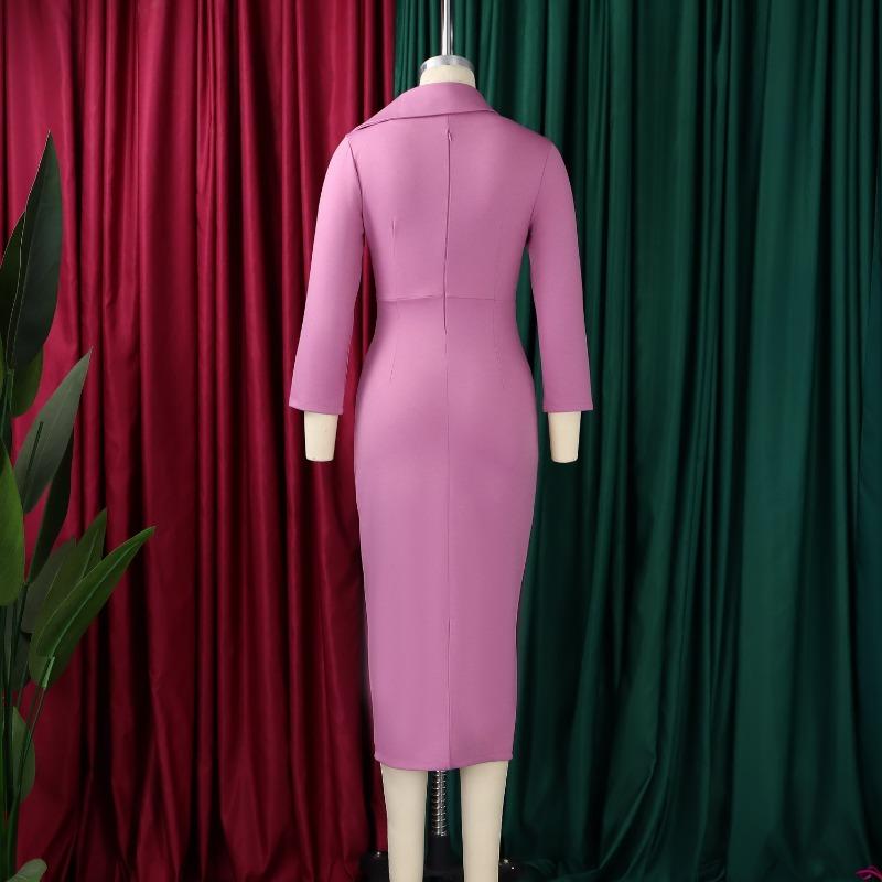 Plus Size Women Sexy Slim Fit V Neck Solid Color Bodycon Pencil Midi Dress