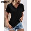 JPNTKY Women's Fashion Casual Solid Color Print Short Sleeve V Neck Blouses & Shirts