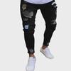 Men's Ripped Skinny Badge-Style Denim Jeans with Zipper Holes