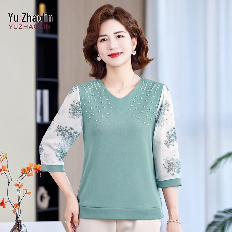 YUZHAOLIN Women s V-Neck Floral Long Sleeve Shirt 4XL