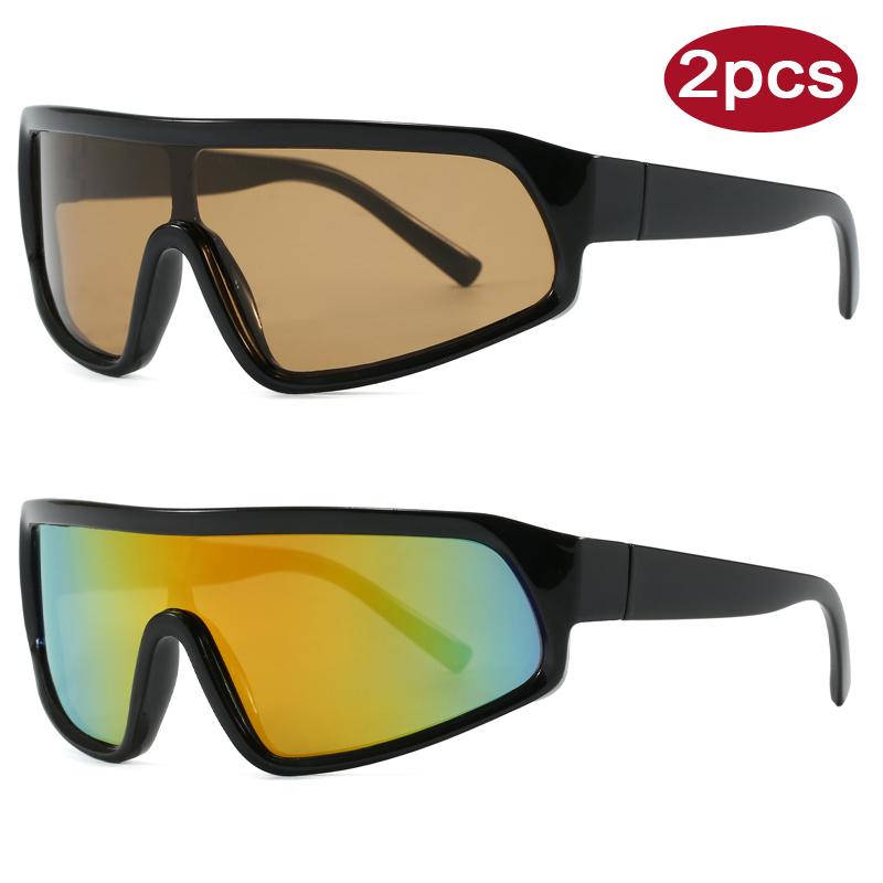 2pcs Fashion New Sports Sunglasses Women Punk Style Outdoor Cycling Eyeglasses One Piece Personalized Square Glasses Unisex